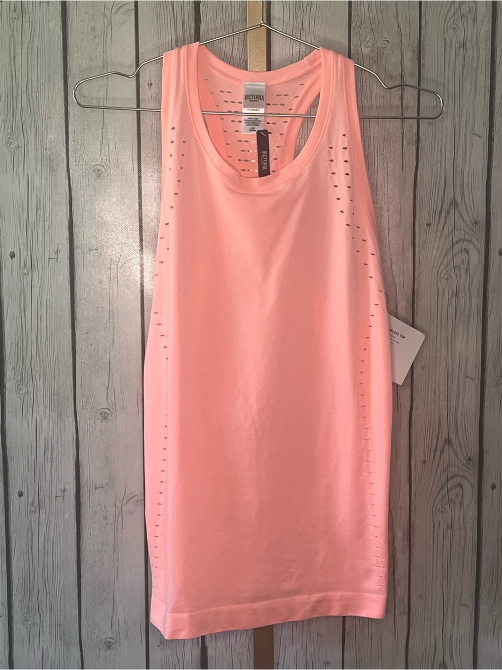 VS Victoria Sport Crochet Seamless Laser Cut Workout Tank Top pink Large L NWT